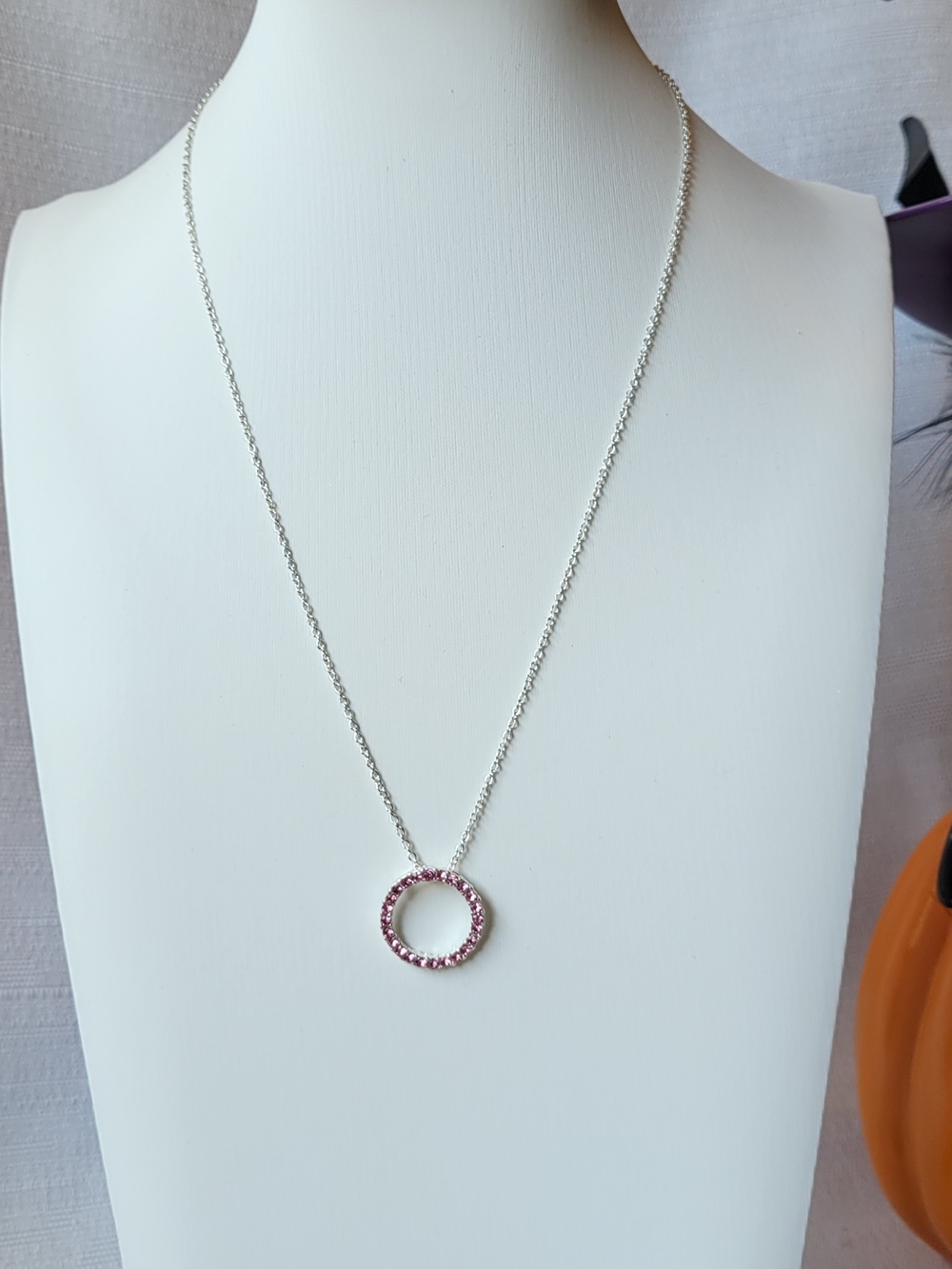 Pink Rhinestone Circle Pendant Necklace